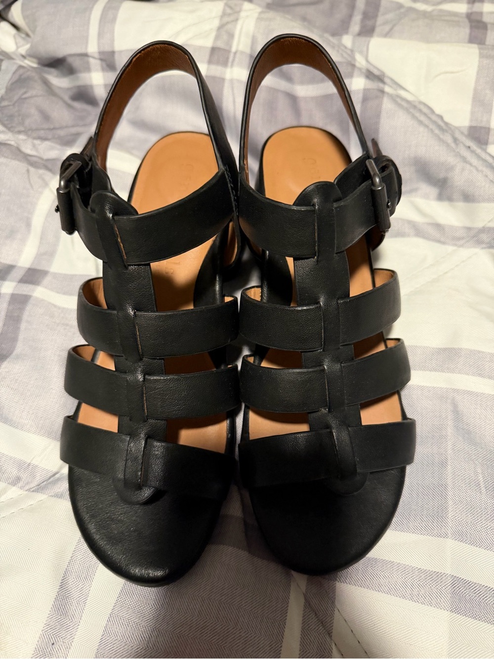 gentle souls Black Strappy Leather Slingback Sandals